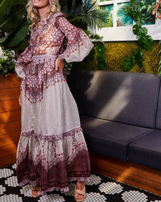 Splicing Print V-neck Dress