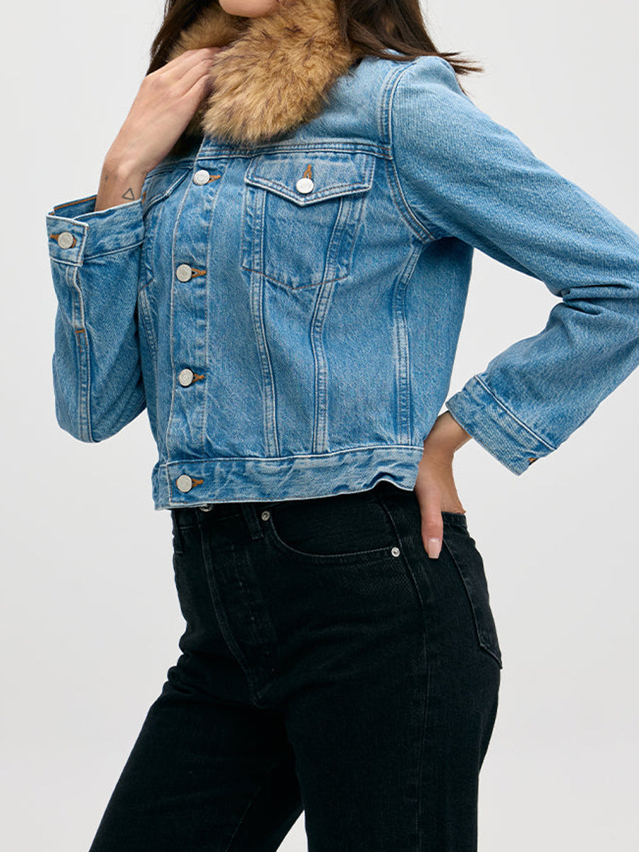 Detachable Faux Fur Collar Denim Jacket