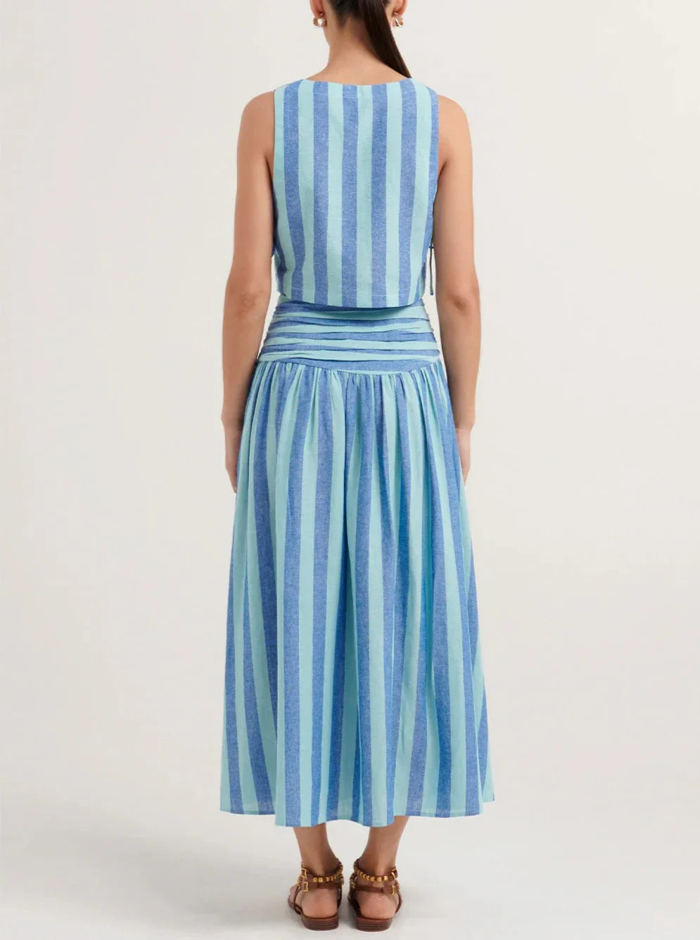 Comfortable Square Neck Striped Two-Piece Dress