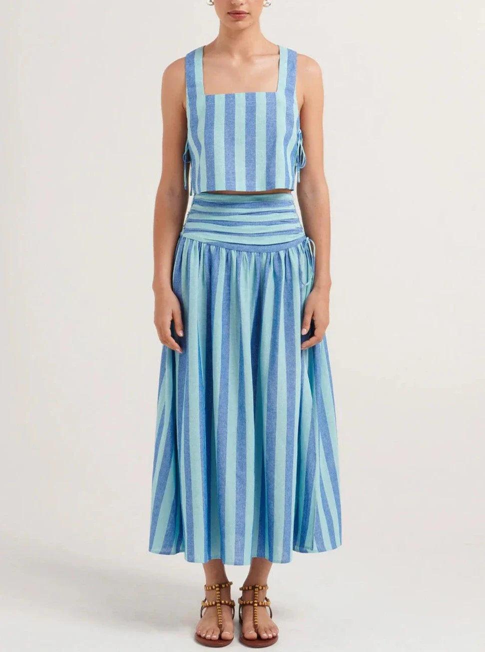 Comfortable Square Neck Striped Two-Piece Dress
