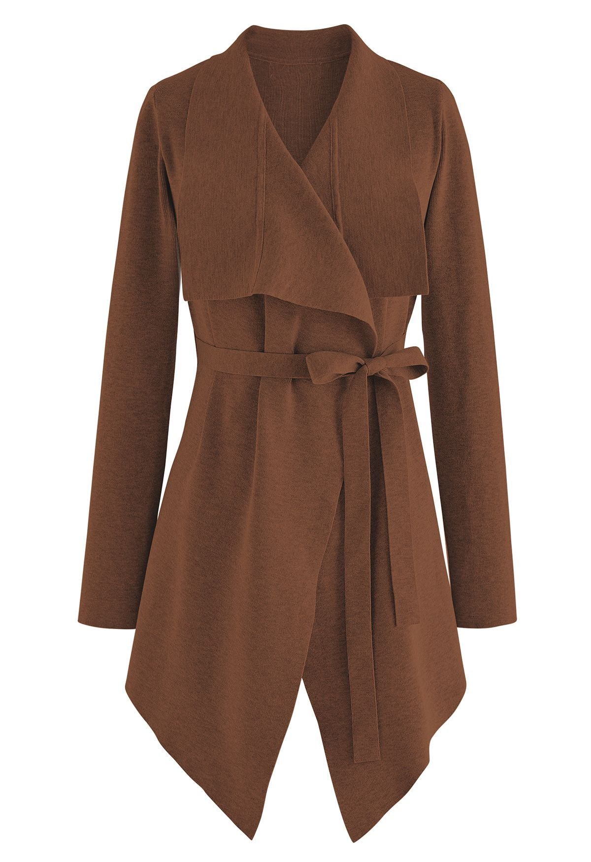 Wide Lapel Tie-Waist Knit Cardigan