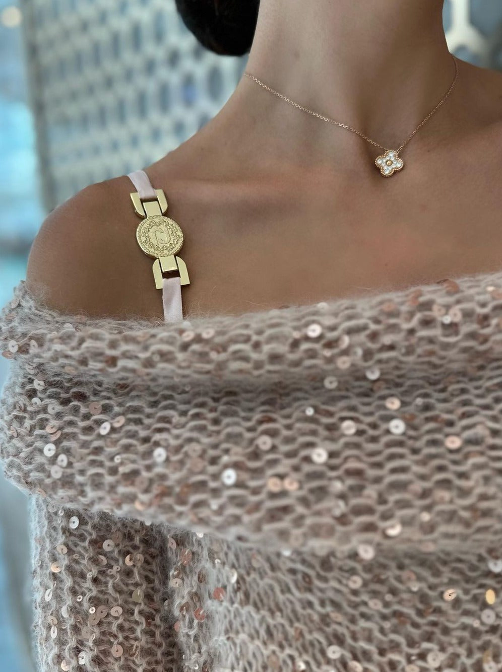 Sequined One-shoulder Loose Sweater