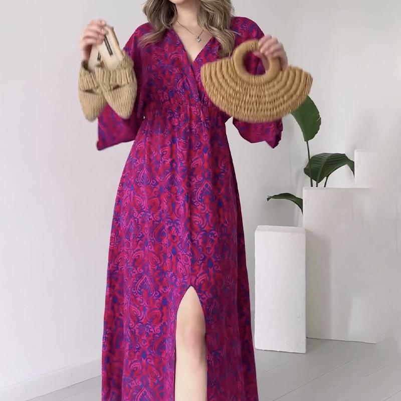Comfortable V-Neck Printed Maxi Dress