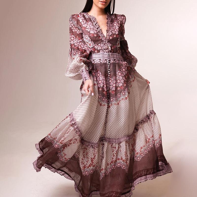 Splicing Print V-neck Dress