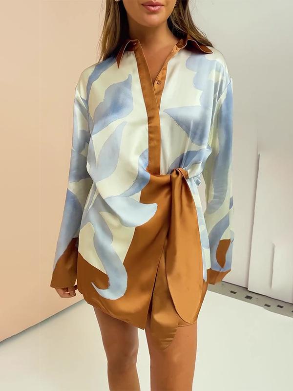 Casual Contrast Irregular Lace-Up Mini Dress