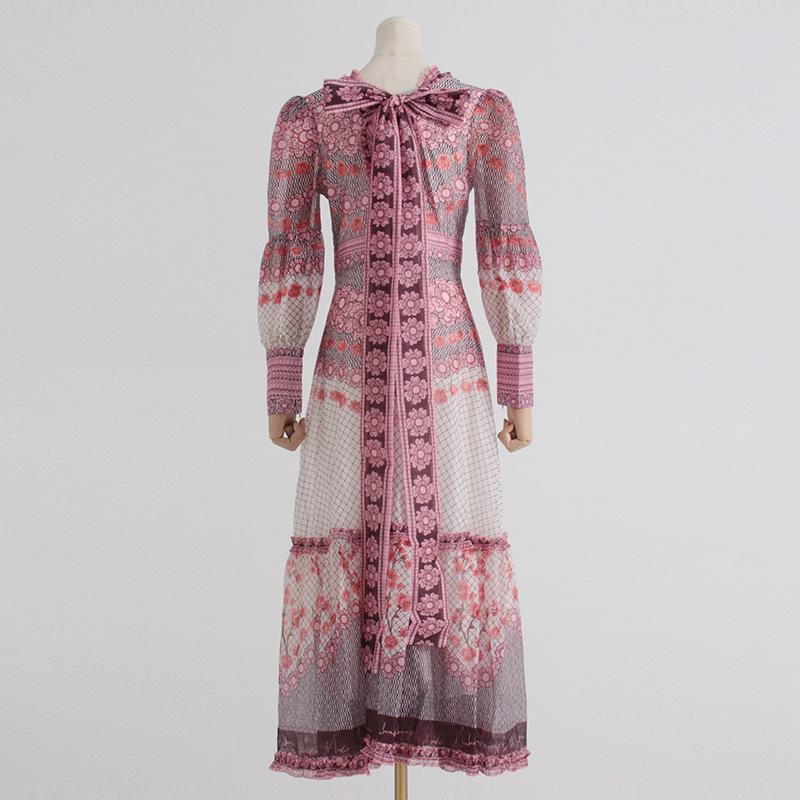 Splicing Print V-neck Dress