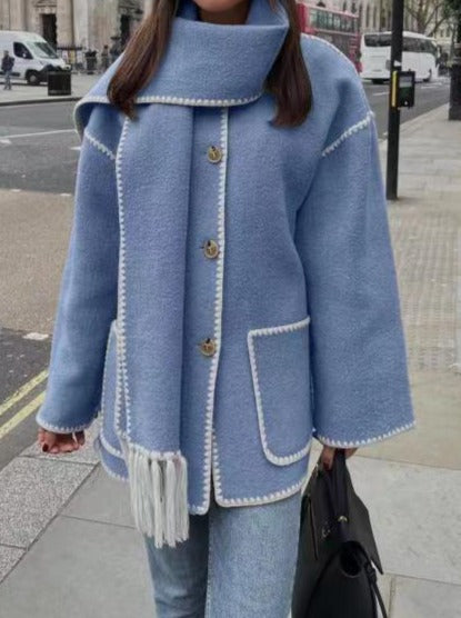 Autumn And Winter Fashion Woolen Coat Tassel Scarf