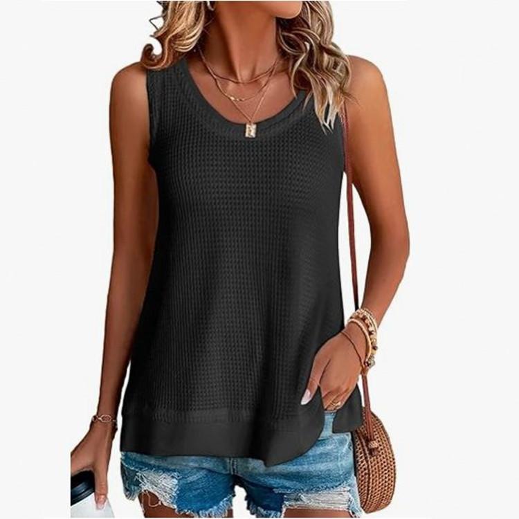 Waffles Loose Fashion Low Crewneck Vest