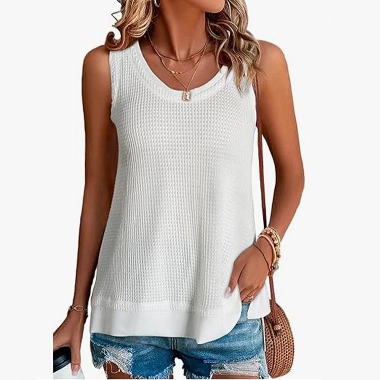 Waffles Loose Fashion Low Crewneck Vest