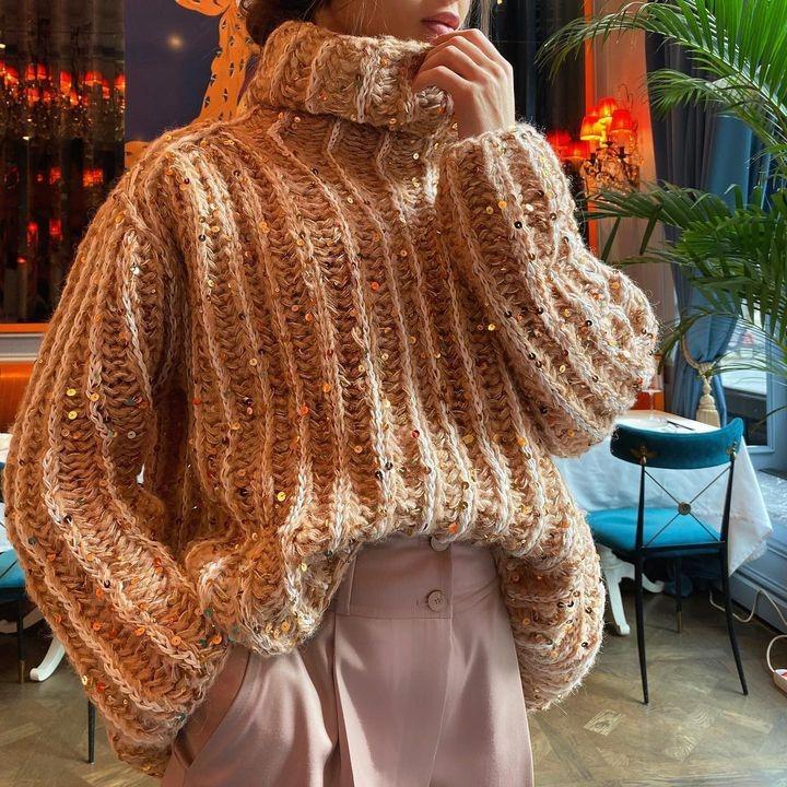 Turtleneck Sequined Casual Sweater