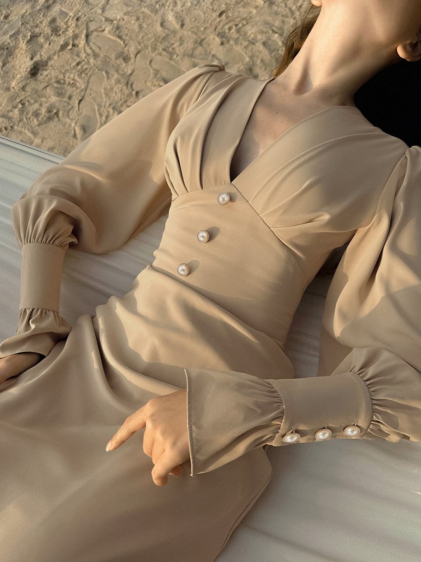 Elegant V-Neck Button Dress