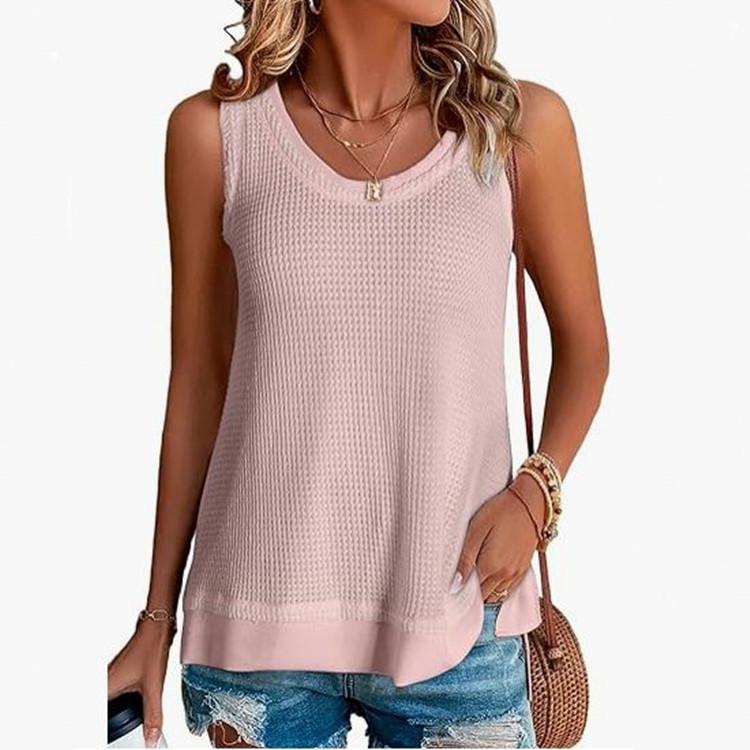 Waffles Loose Fashion Low Crewneck Vest