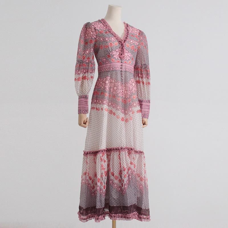 Splicing Print V-neck Dress