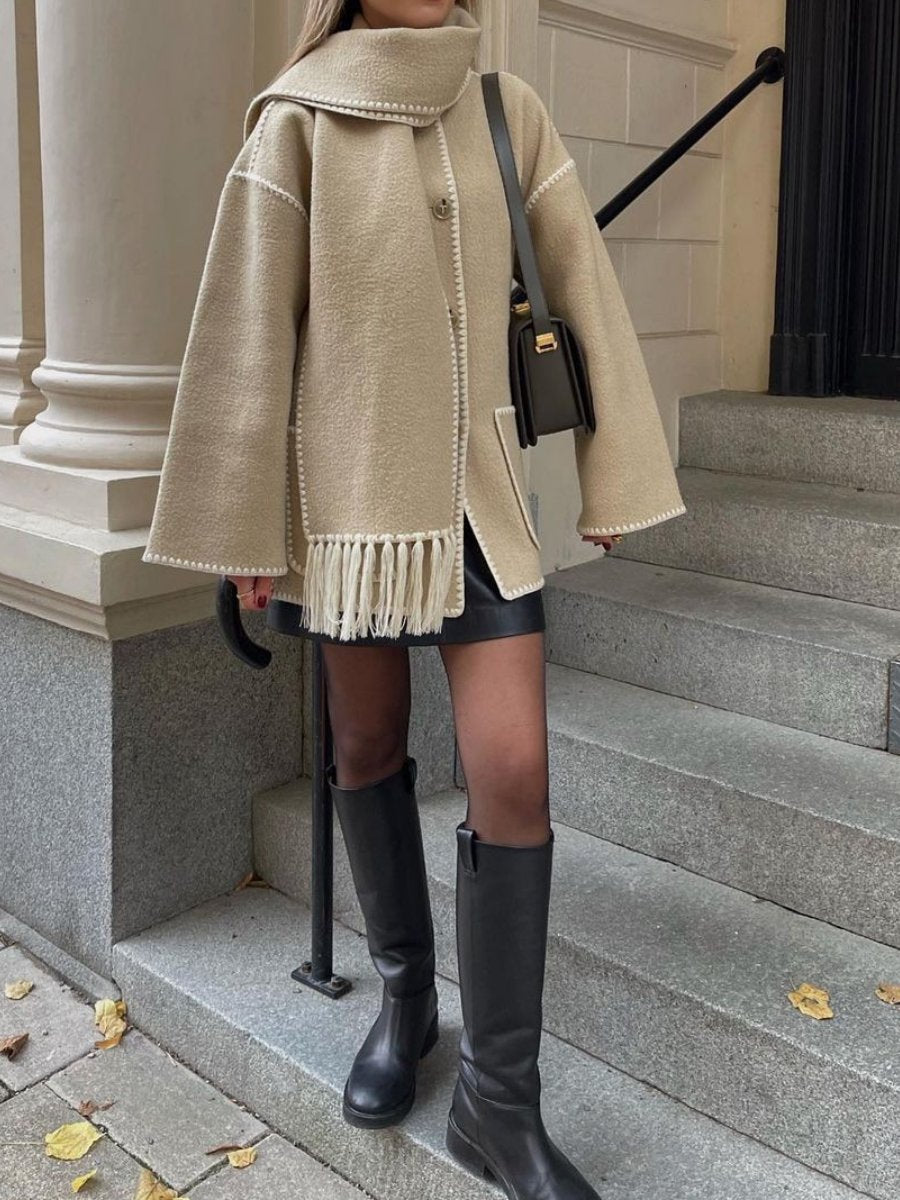 Autumn And Winter Fashion Woolen Coat Tassel Scarf