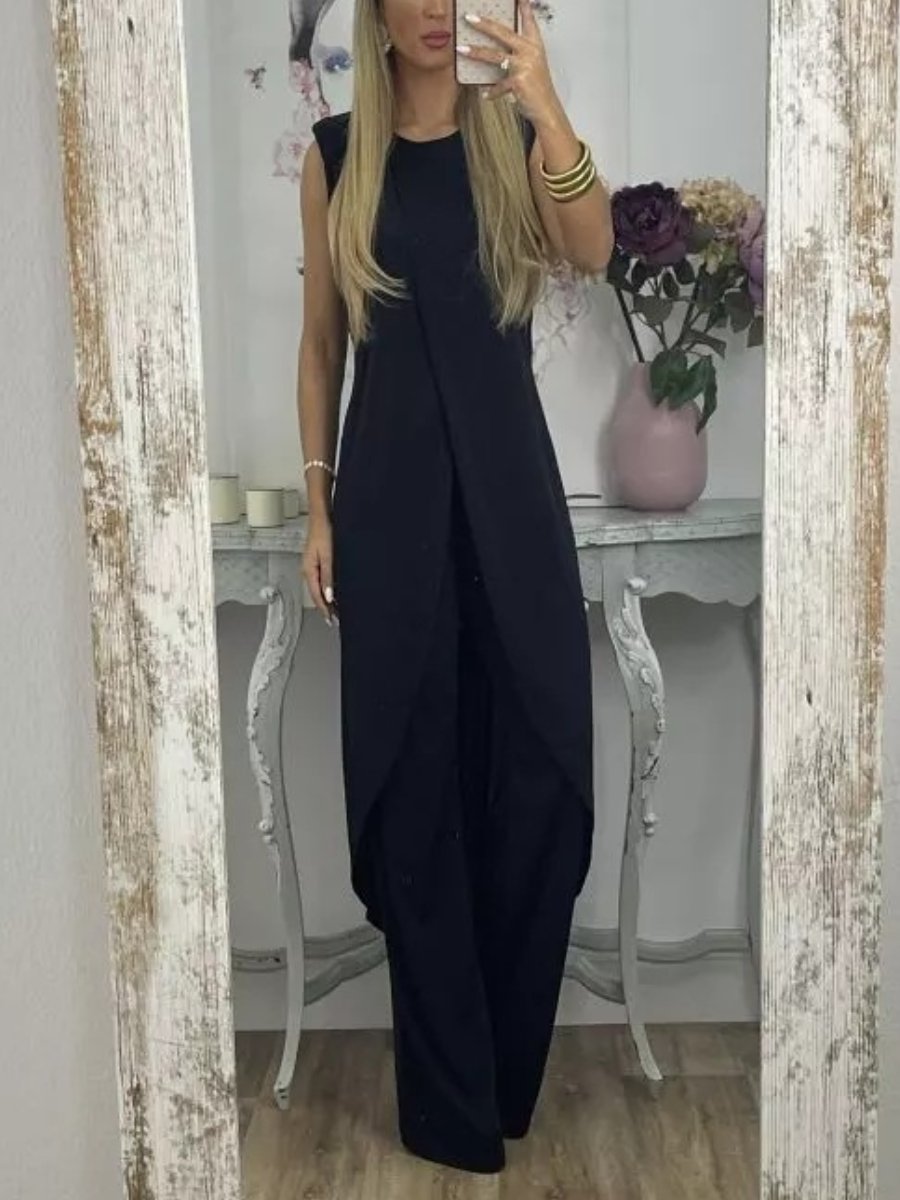 Casual Sleeveless Loose Round Neck Two-piece Trousers