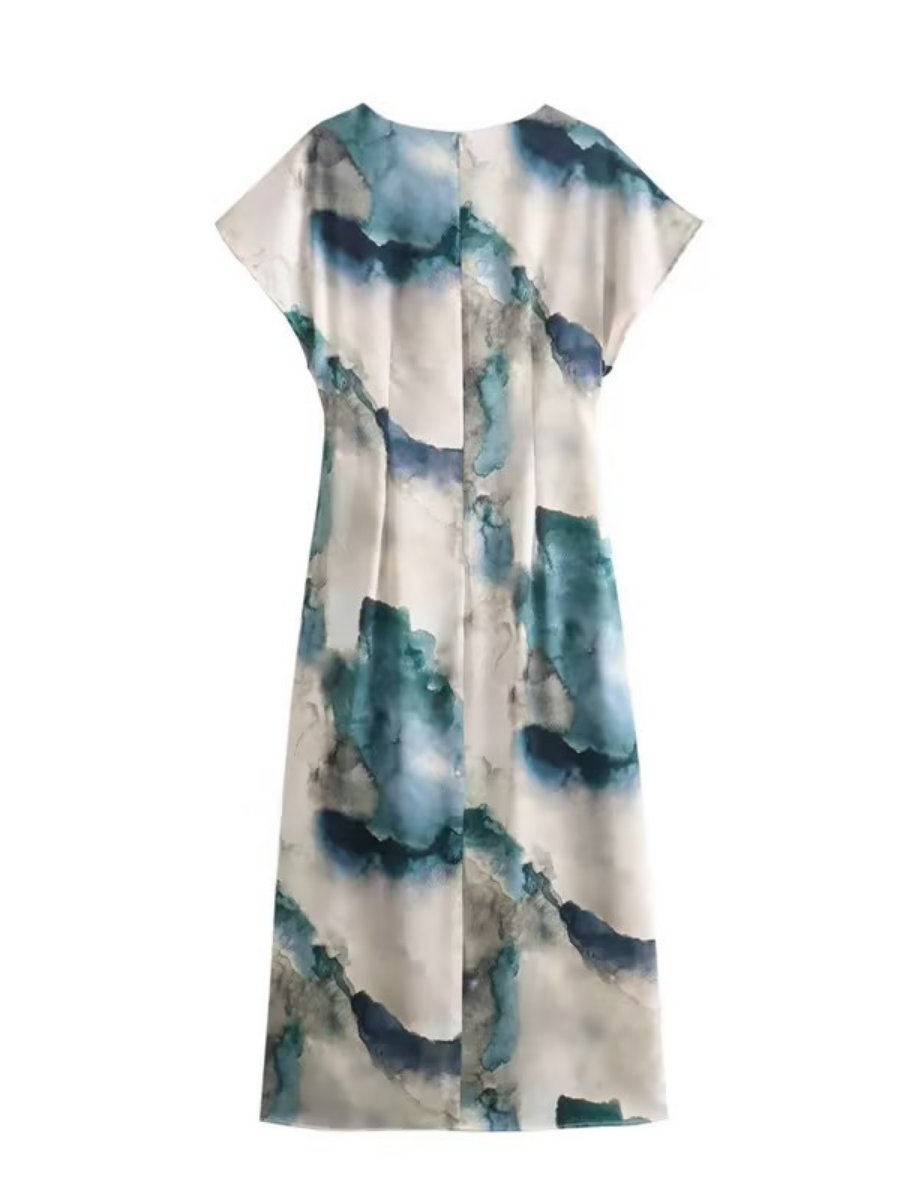 Casual Round Neck Printed Maxi Dress