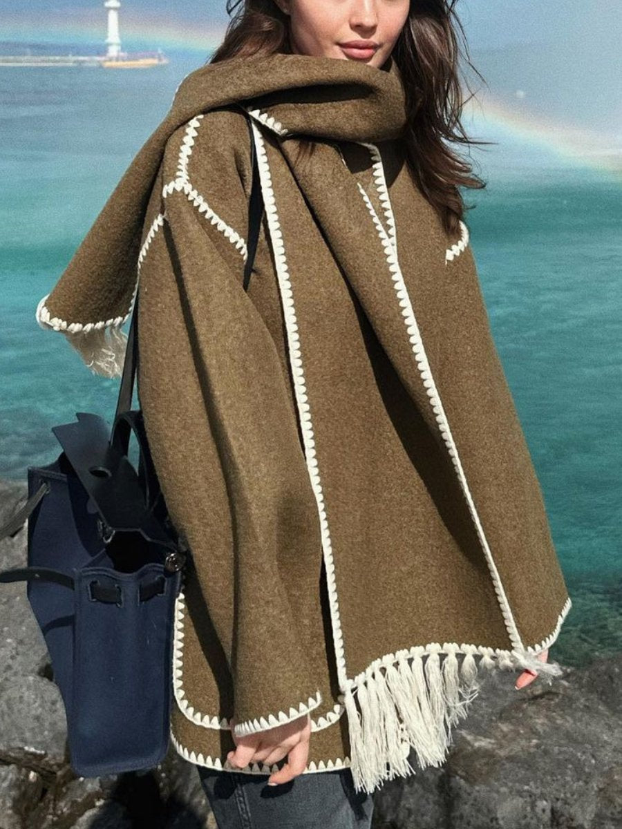 Autumn And Winter Fashion Woolen Coat Tassel Scarf