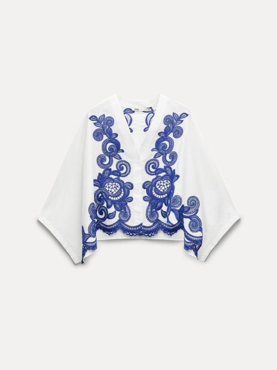 Elegant V-neck Embroidered Dress Two-piece Set
