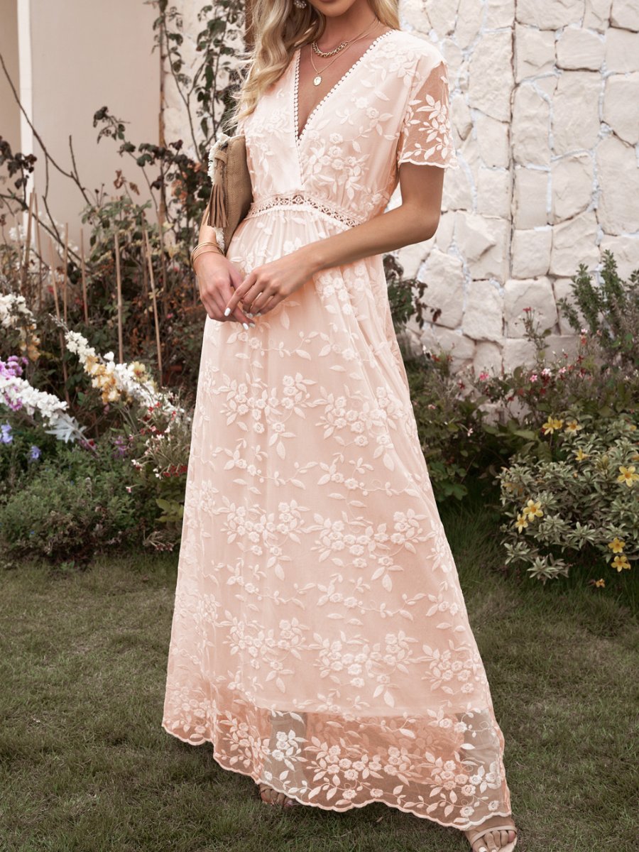 Elegant Lace White Maxi Dress
