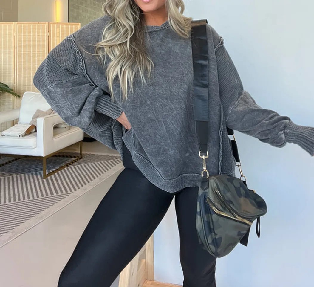 Oversized Dolman Sleeve Washed Pullover