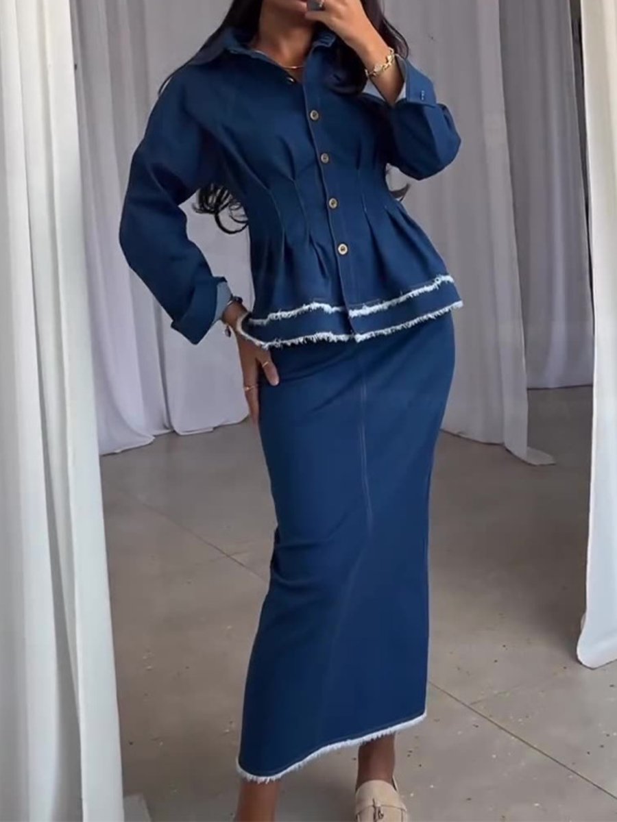 Fashion Waist Slim Package Hip Skirt Set