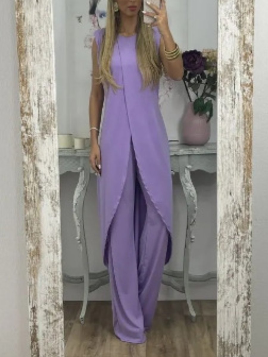 Casual Sleeveless Loose Round Neck Two-piece Trousers