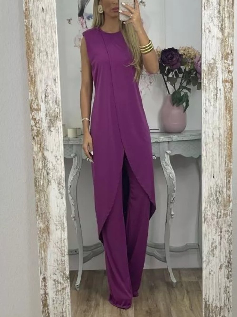 Casual Sleeveless Loose Round Neck Two-piece Trousers