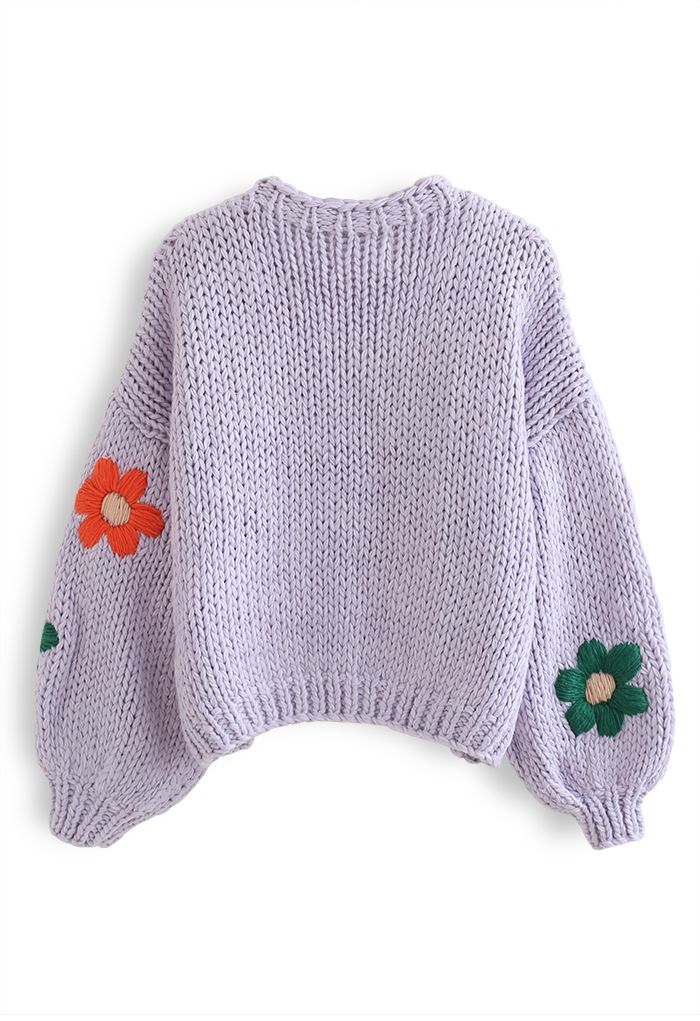 Floral Hand Knit Crew Cardigan