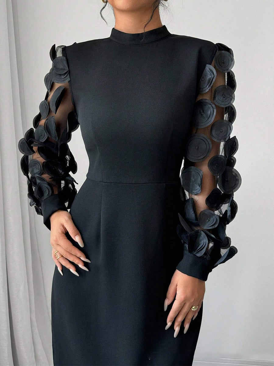 Elegant Stand Collar Hollowed Out Dress