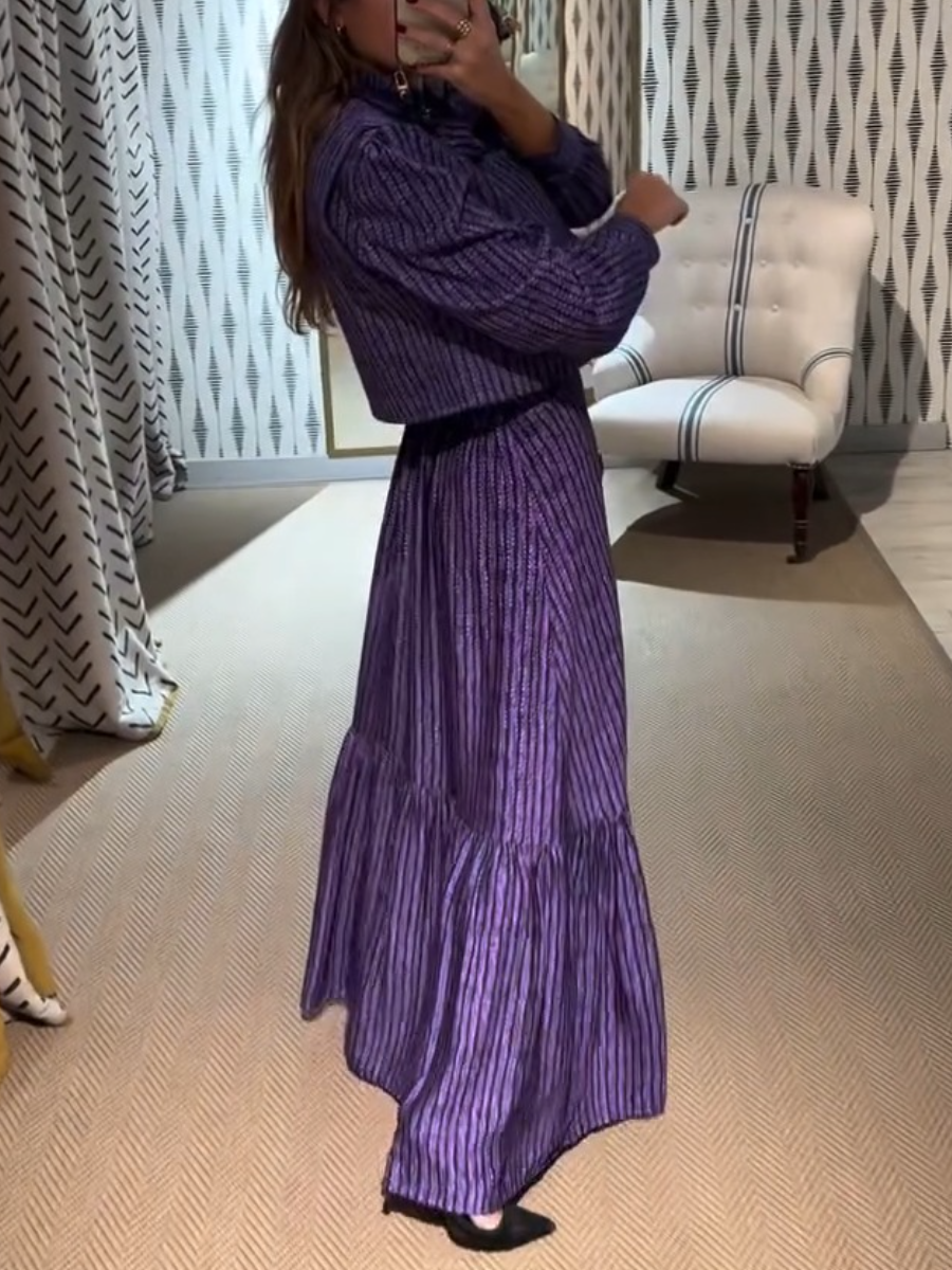 Fashion Striped Pleated Purple Dress