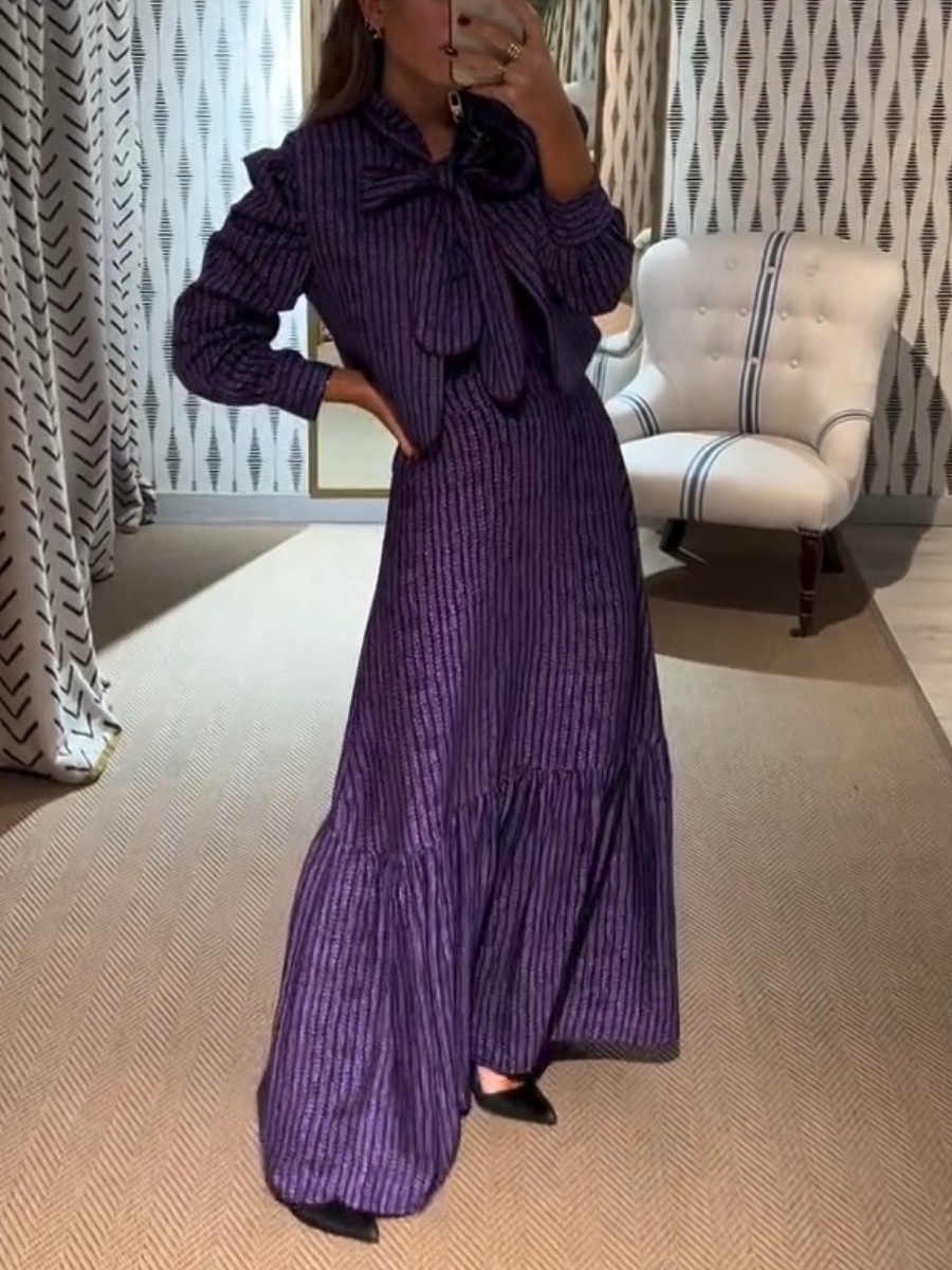 Fashion Striped Pleated Purple Dress