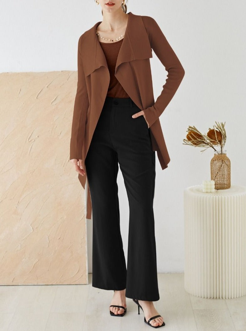 Wide Lapel Tie-Waist Knit Cardigan