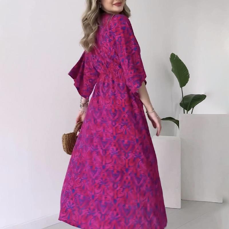 Comfortable V-Neck Printed Maxi Dress