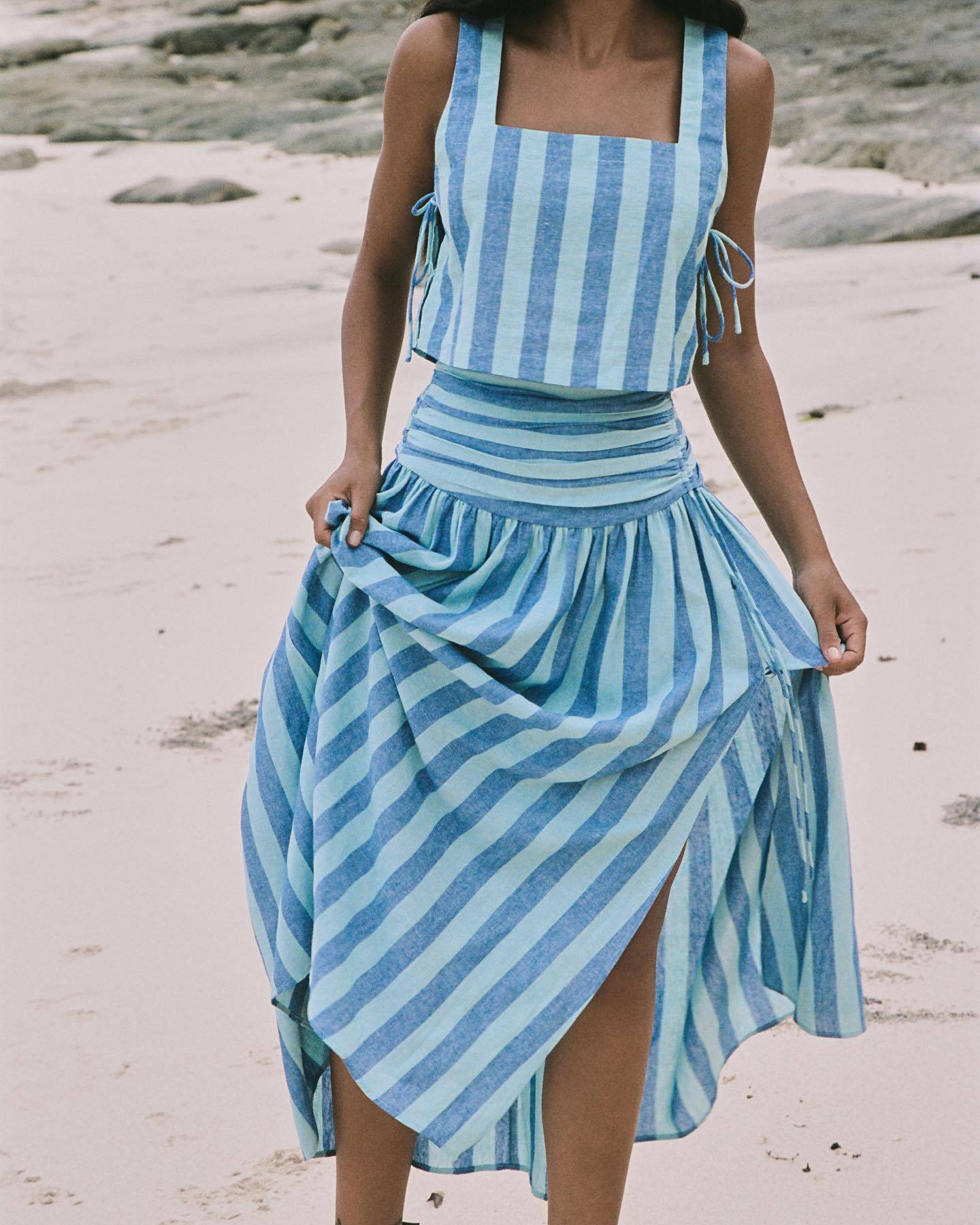 Comfortable Square Neck Striped Two-Piece Dress