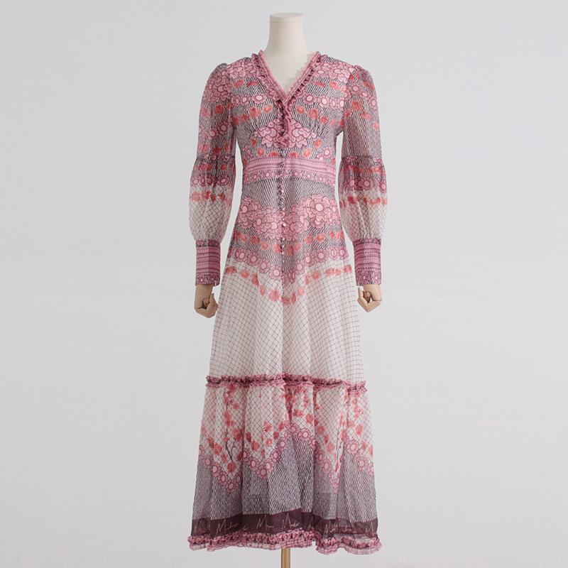 Splicing Print V-neck Dress