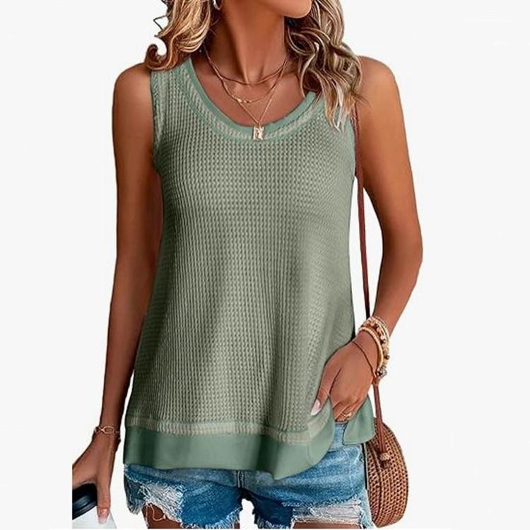 Waffles Loose Fashion Low Crewneck Vest