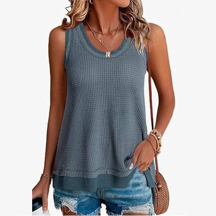 Waffles Loose Fashion Low Crewneck Vest