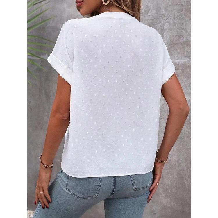 Solid V-Neck Button-Up Blouse