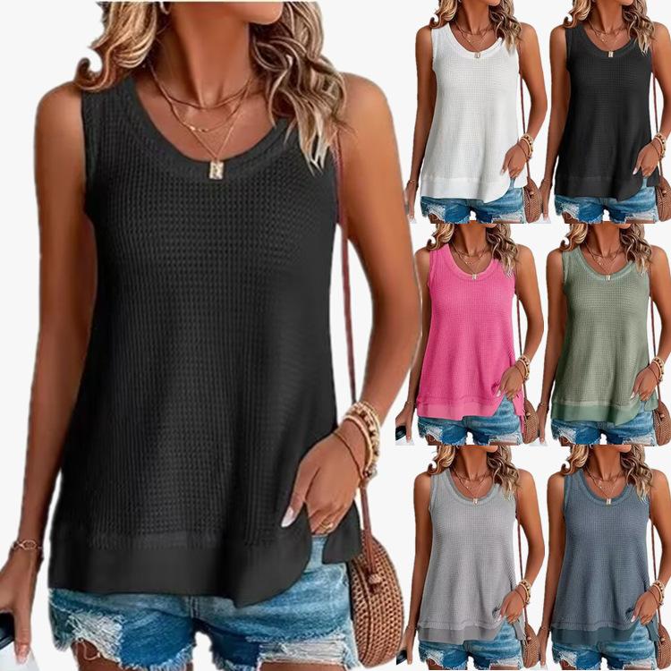 Waffles Loose Fashion Low Crewneck Vest