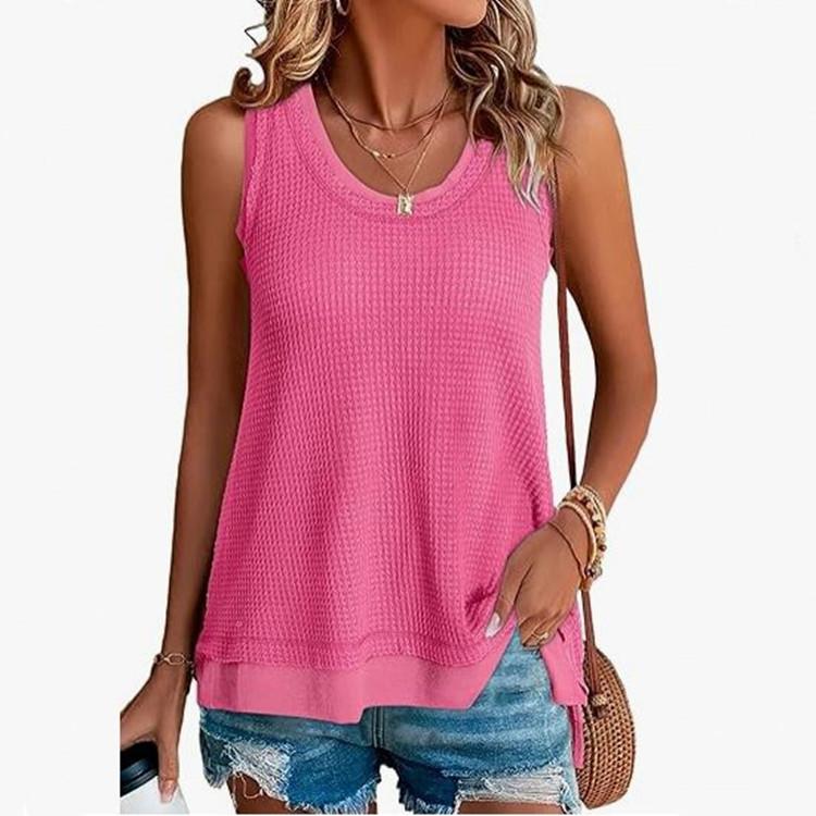 Waffles Loose Fashion Low Crewneck Vest
