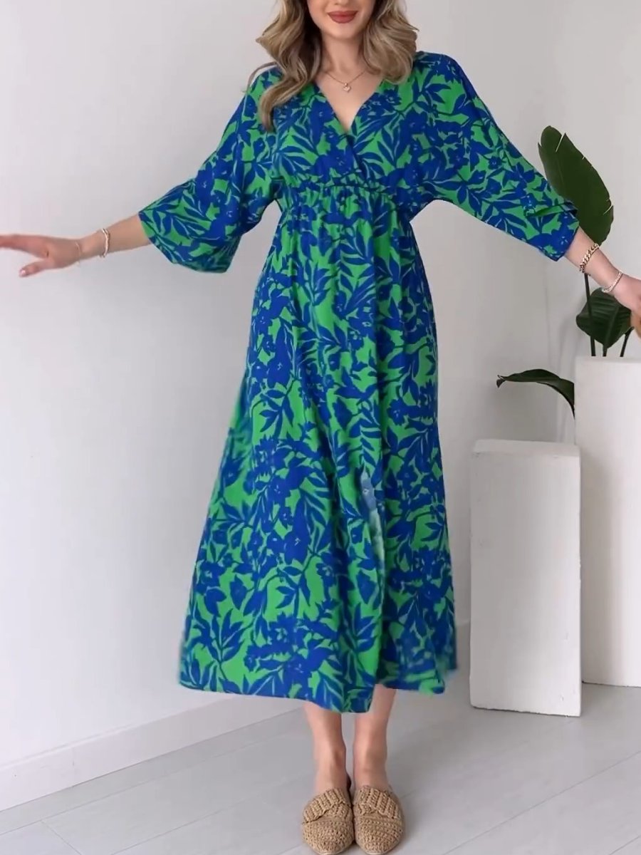 Comfortable V-Neck Printed Maxi Dress