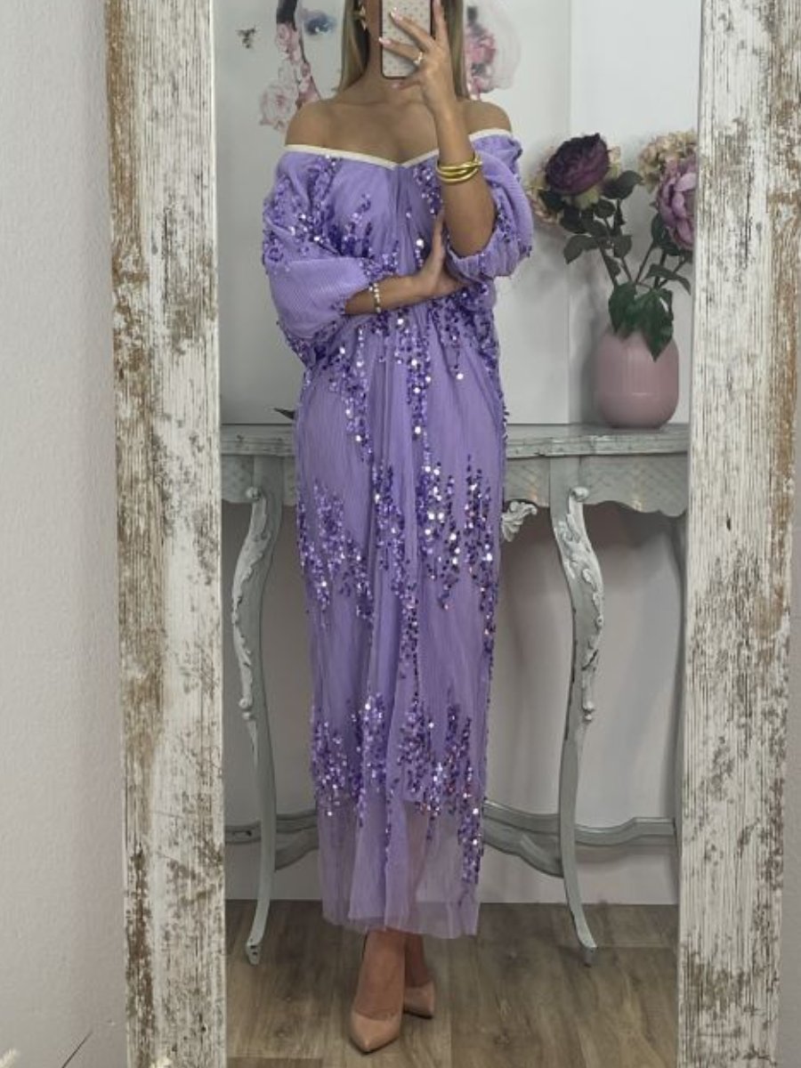 Elegant V-Neck Sequin Maxi Dress