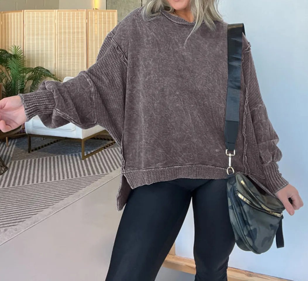 Oversized Dolman Sleeve Washed Pullover