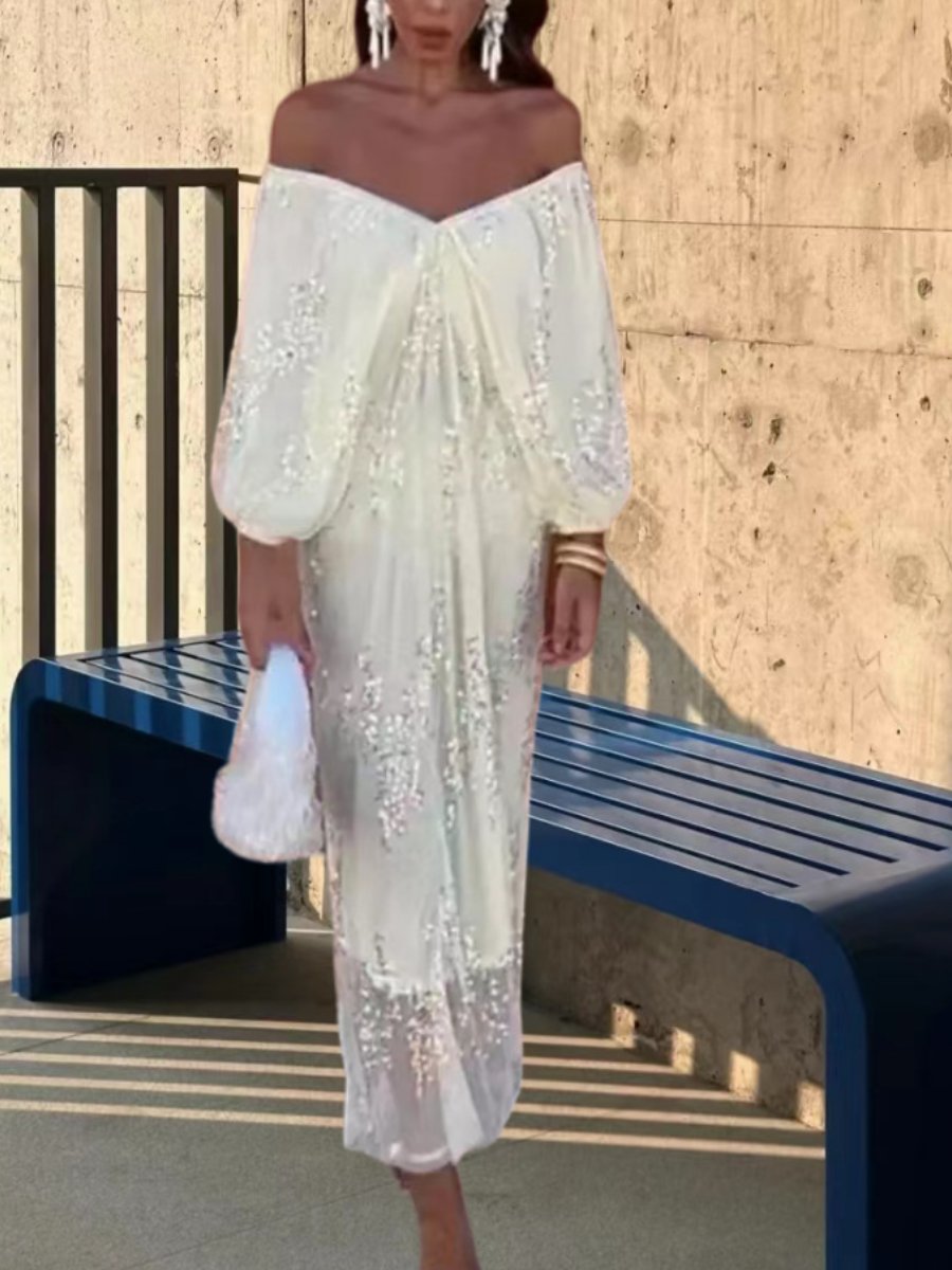 Elegant V-Neck Sequin Maxi Dress
