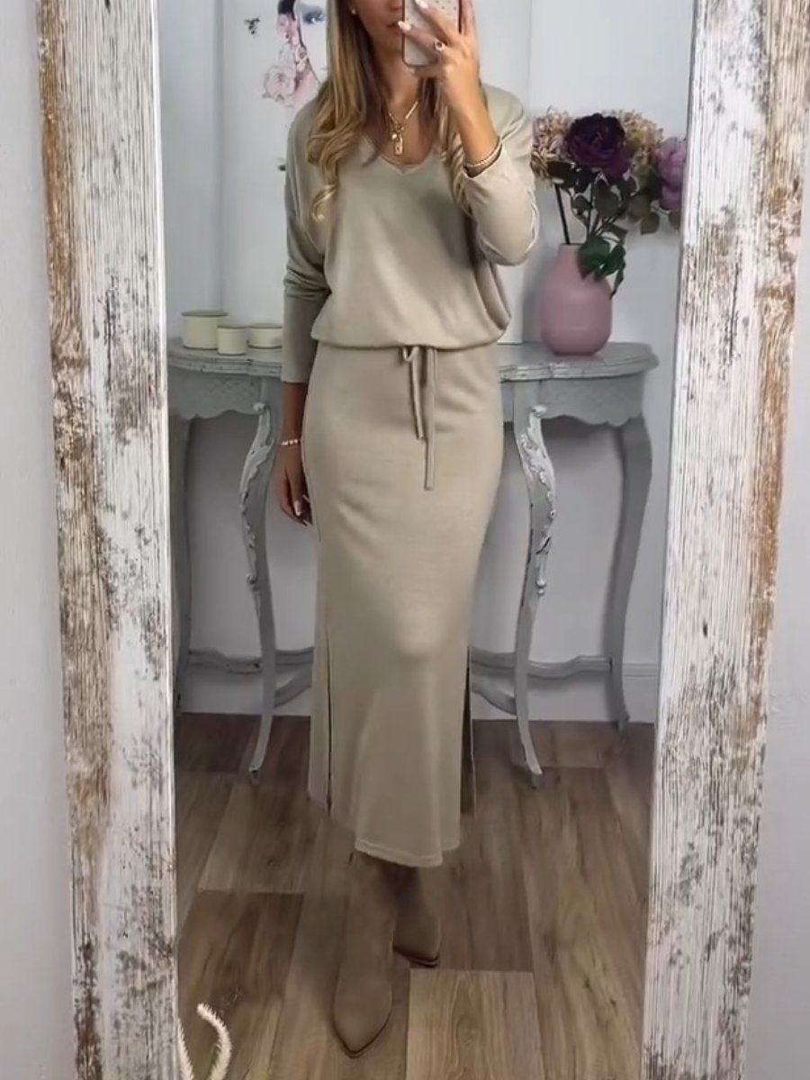 Comfortable Solid Color Dress Two-Piece Set