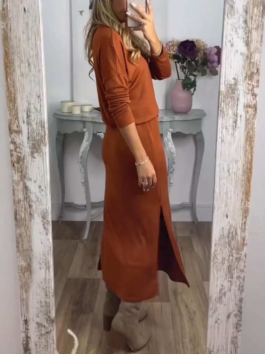 Comfortable Solid Color Dress Two-Piece Set