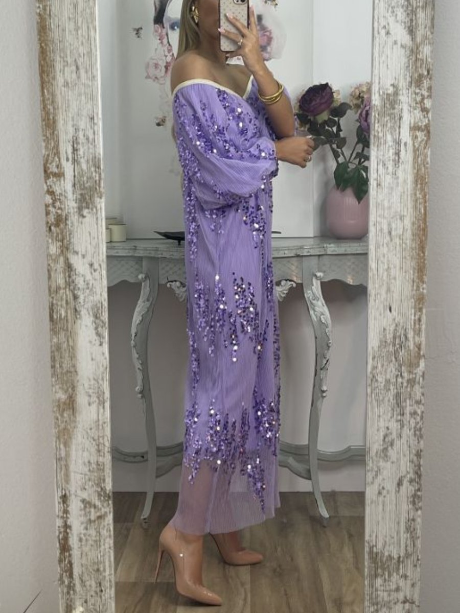 Elegant V-Neck Sequin Maxi Dress