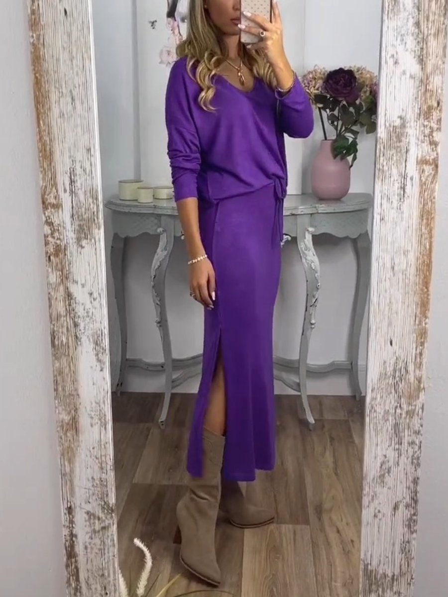 Comfortable Solid Color Dress Two-Piece Set