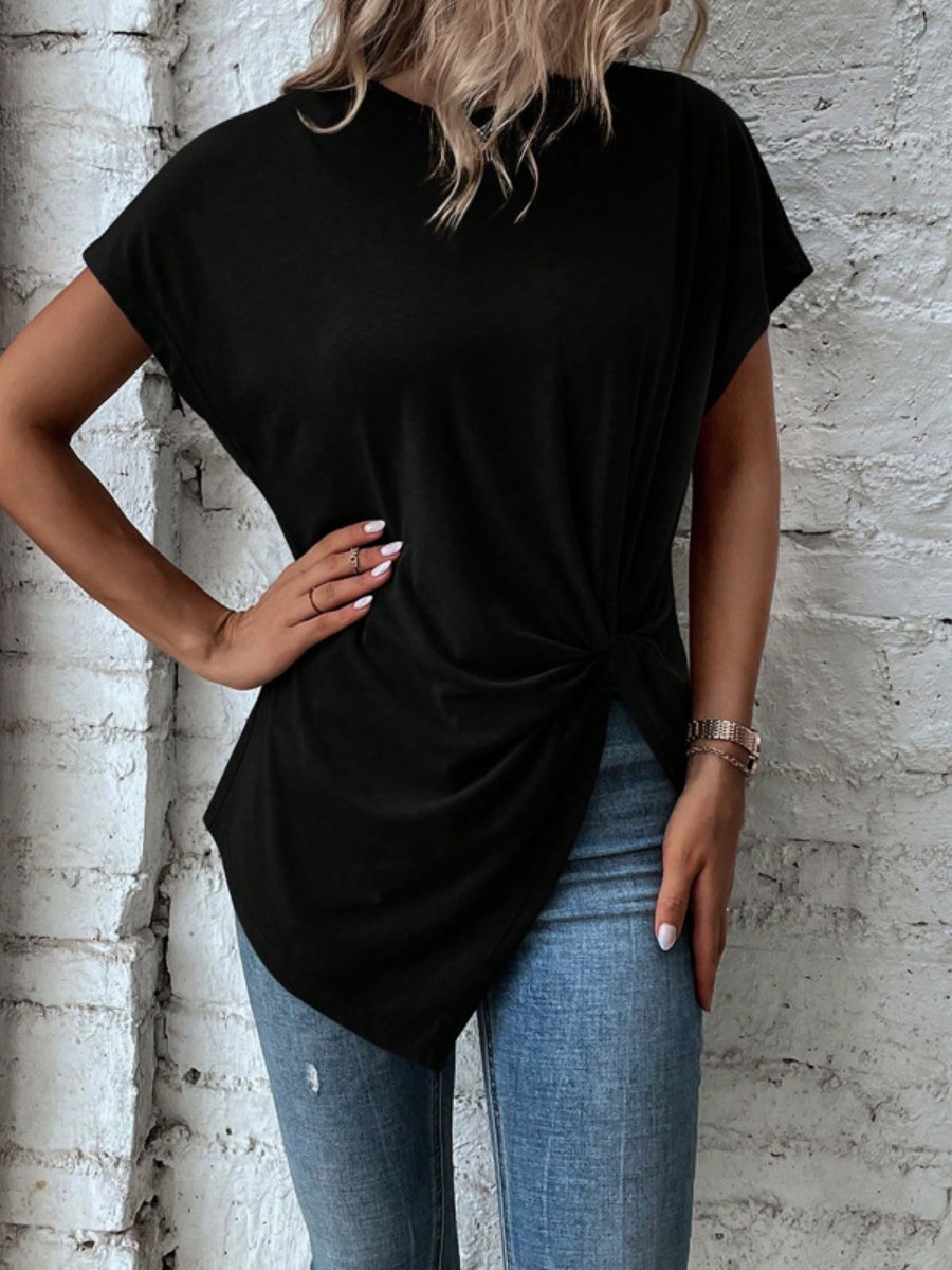 Unique Solid Color Short Sleeve Top