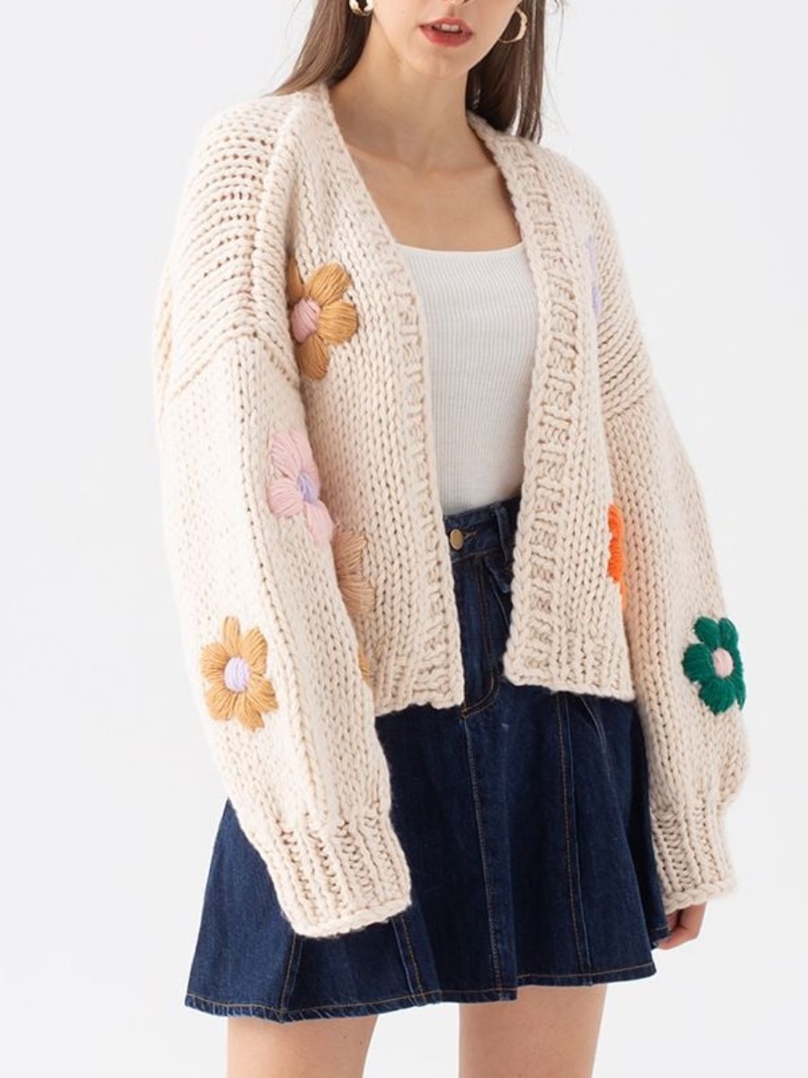 Floral Hand Knit Crew Cardigan